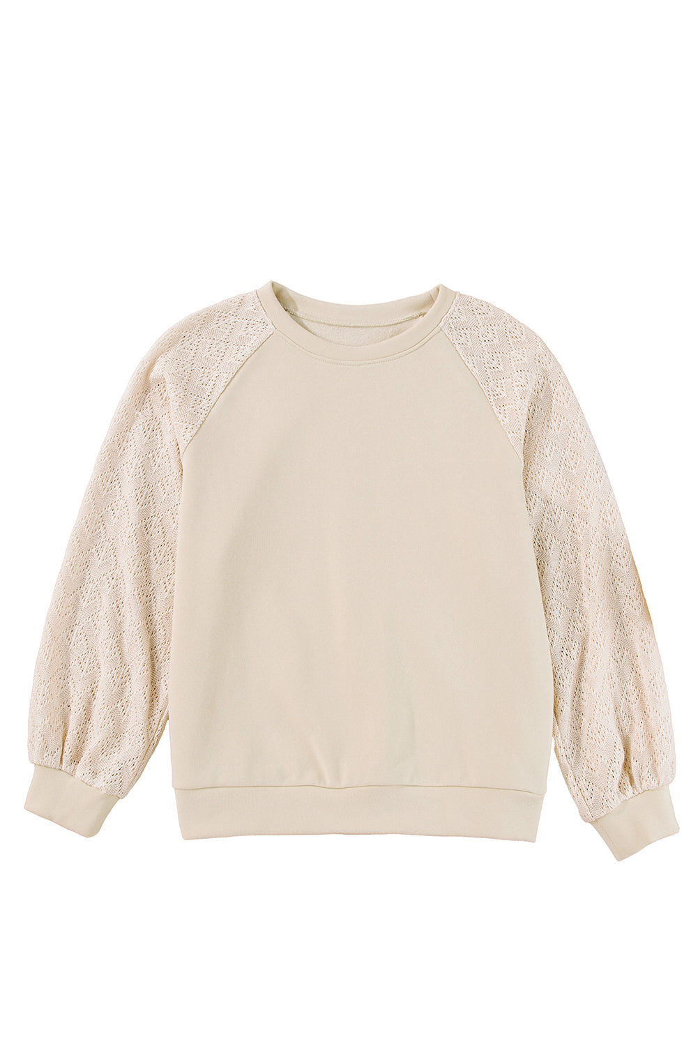 Parchment Eyelet Knit Patchwork Raglan Sleeve Sweatshirt - Stormyjay