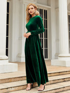 Tie Front Round Neck Long Sleeve Maxi Dress - Stormyjay