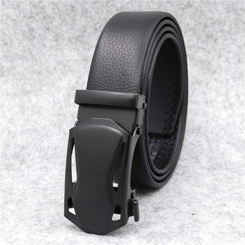 Microfiber Leather Ratchet Belt Adjustable Automatic Buckle Black Belts For Men - Stormyjay