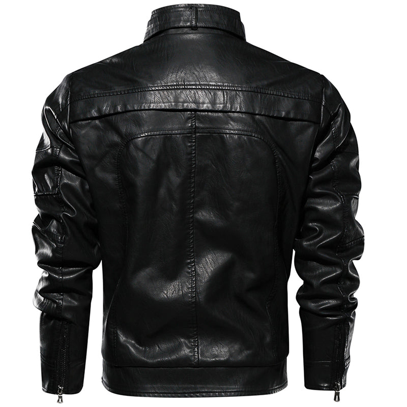 Men PU Leather Jacket Thick Motorcycle Leather Jacket Fashion Vintage Fit Coat - Stormyjay