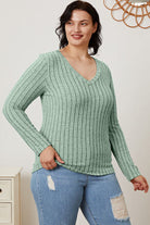 Basic Bae Full Size Ribbed V-Neck Long Sleeve T-Shirt - Stormyjay