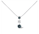 14K White Gold 1 1/2 Cttw Treated Blue and White Diamond 3-Stone 18" Pendant Necklace (Blue/H-I Color, I1-I2 Clarity) - Stormyjay