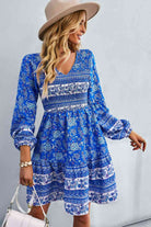 Bohemian V-Neck Balloon Sleeve Dress - Stormyjay