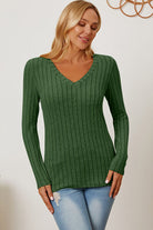 Basic Bae Full Size Ribbed V-Neck Long Sleeve T-Shirt - Stormyjay