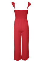 Apricot Smocked Ruffle Strap Pocket Wide Leg Jumpsuit - Stormyjay