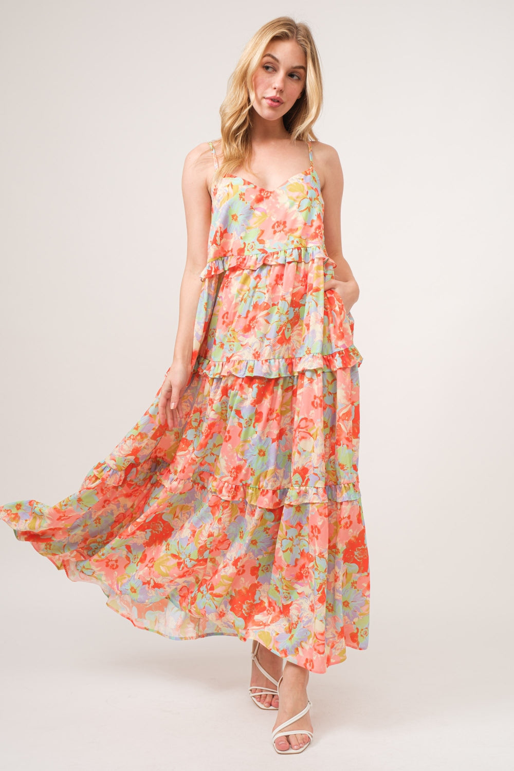 And The Why Floral Ruffled Tiered Maxi Cami Dress - Stormyjay