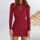 Women's Fall And Winter Fashion Casual Pleated Decorative Drawstring Knit Mid-waist Long-sleeved Dresses - Stormyjay