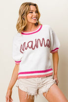 BiBi MAMA Contrast Trim Short Sleeve Sweater - Stormyjay