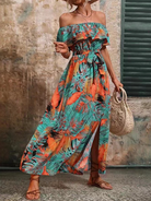 Off-shoulder lotus leaf edge printed dress HWF82UCWMN - Stormyjay