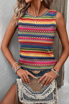 Yellow Ethnic Wavy Pattern Round Neck Sleeveless Top - Stormyjay