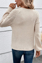 Parchment Contrast Lace Raglan Sleeve Buttoned Ribbed Top - Stormyjay