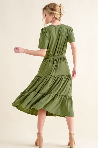 And The Why Soft Short Sleeve Tiered Midi Dress - Stormyjay