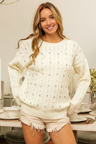 BiBi Pearl & Rhinestone Decor Long Sleeve Sweater - Stormyjay