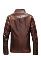 Men PU Leather Stand Collar Jacket - Stormyjay