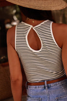 Cutout Striped Round Neck Tank - Stormyjay