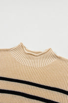 Parchment Striped Knit Mock Neck Short Sleeve Sweater - Stormyjay