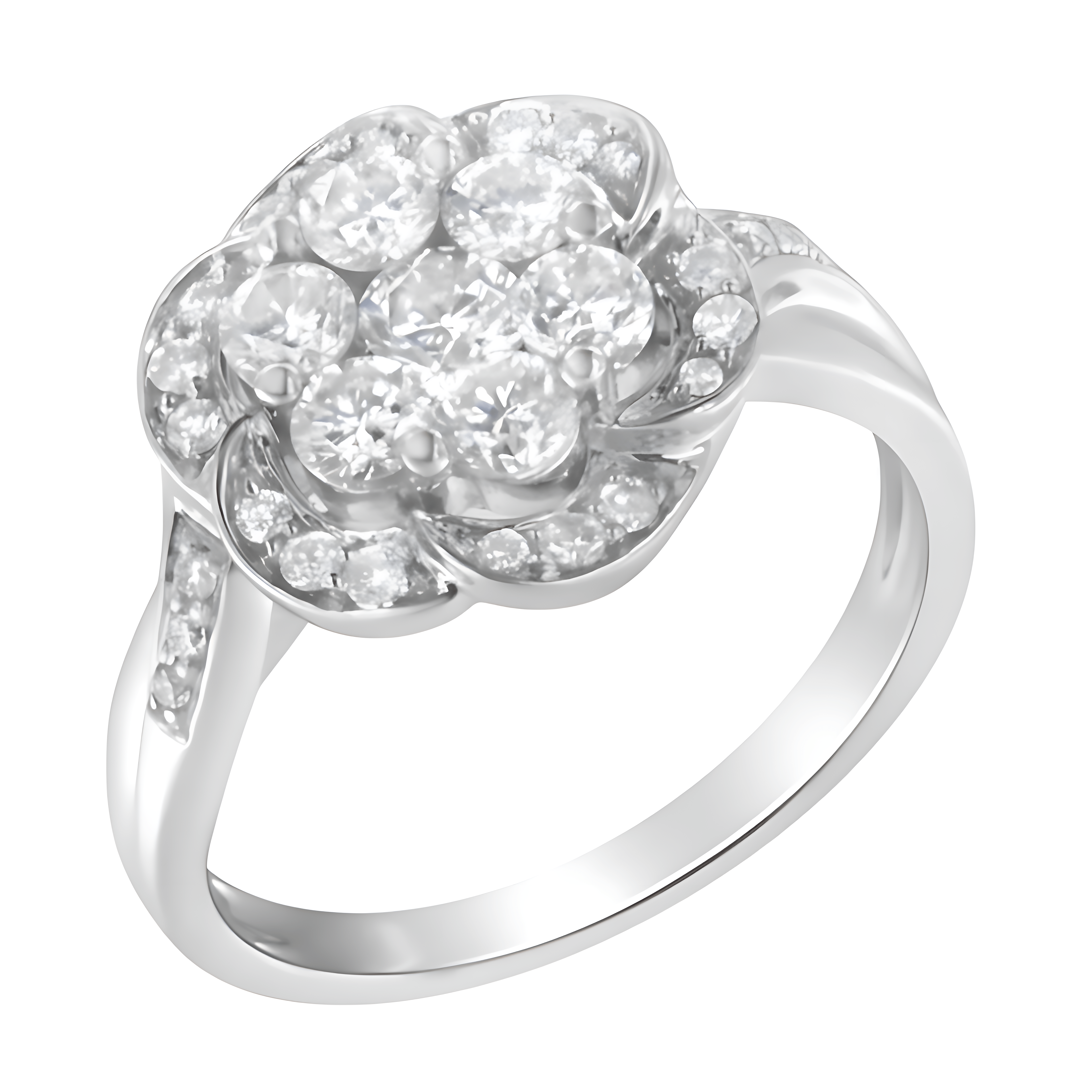 14K White Gold Floral Cluster Diamond Ring (1 Cttw, H-I Color, SI2-I1 Clarity) - Stormyjay