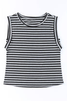 Black Striped Summer Top Casual Sleeveless T Shirt for Women - Stormyjay