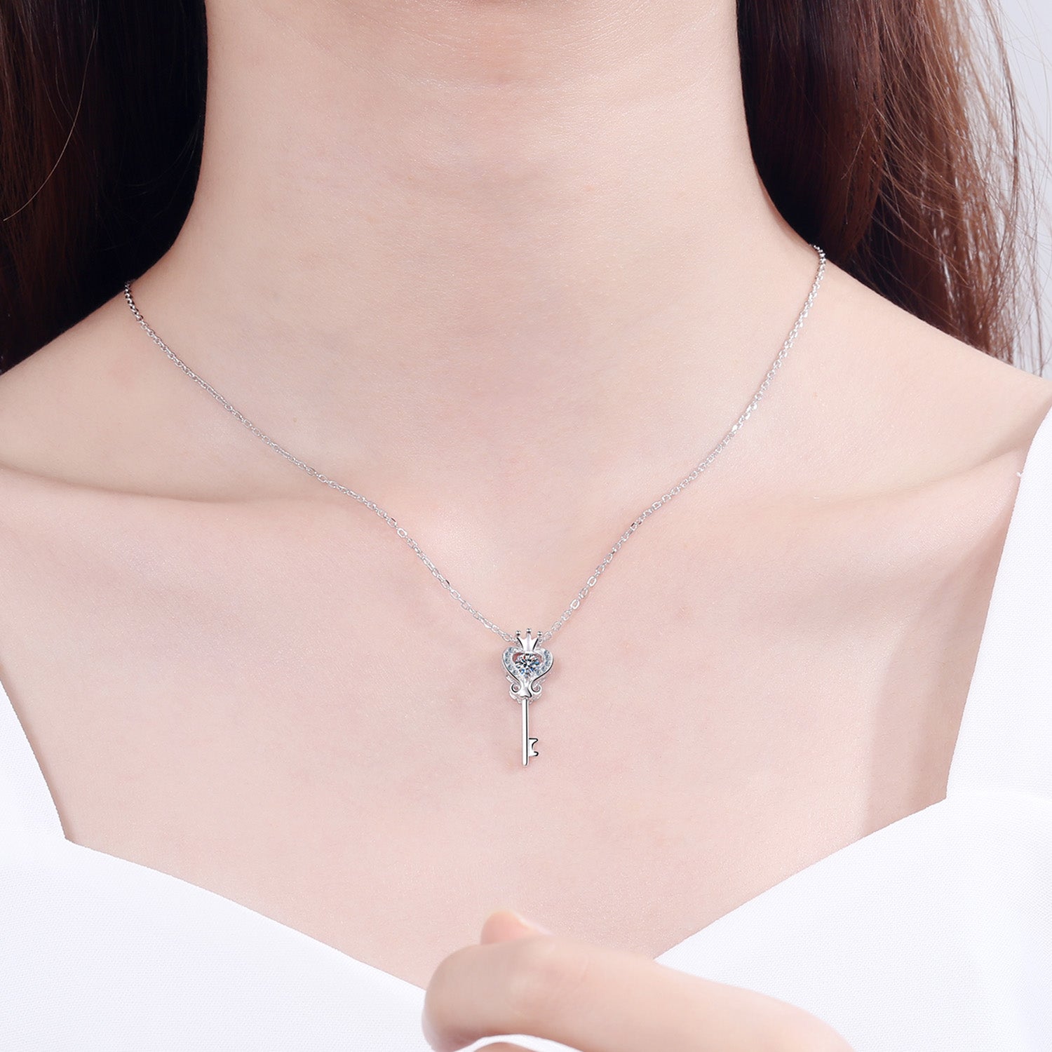 Key Shape Moissanite 925 Sterling Silver Necklace - Stormyjay