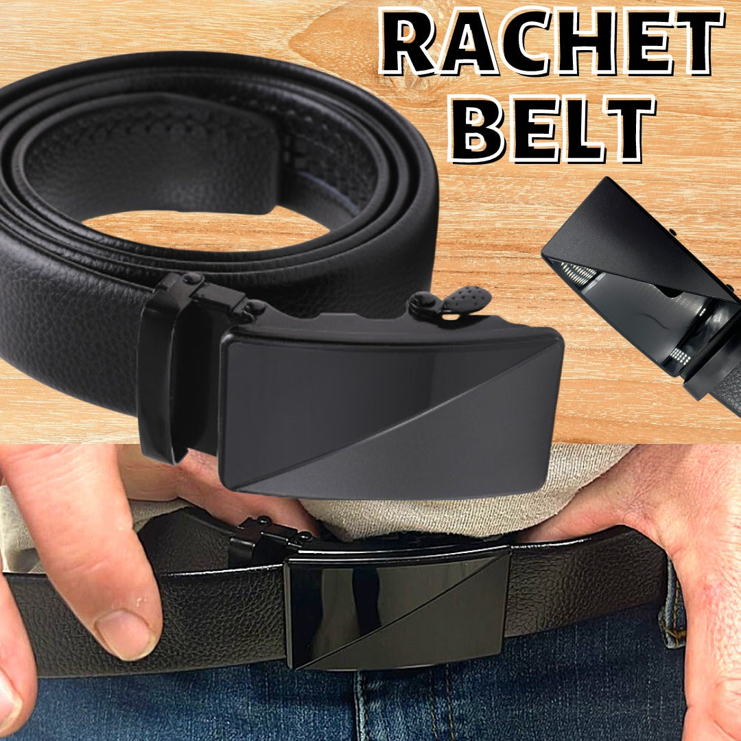 Microfiber PU Leather Ratchet Belt Belts For Men Adjustable Slide Buckle Black - Stormyjay