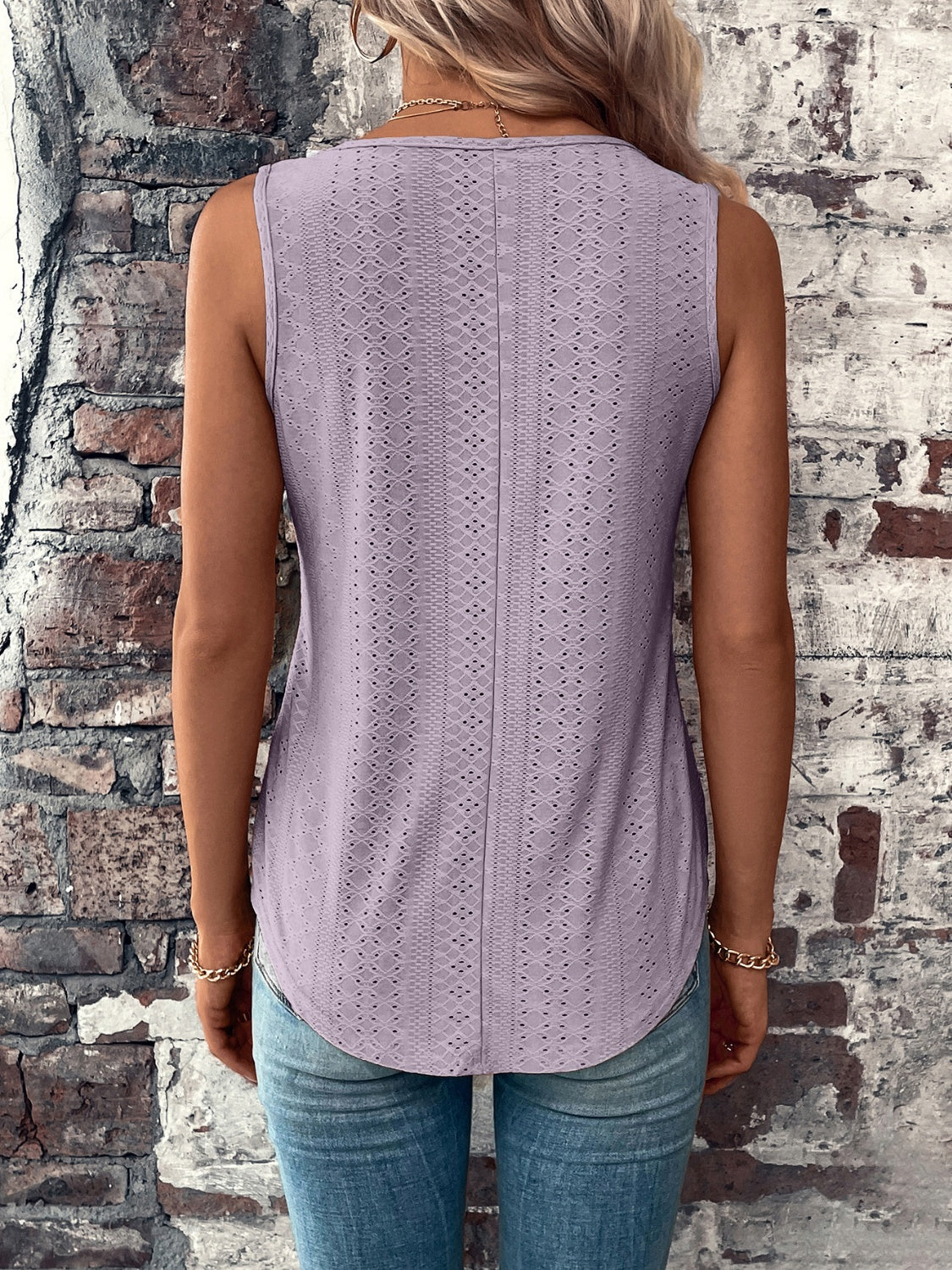 Eyelet V-Neck Wide Strap Tank - Stormyjay