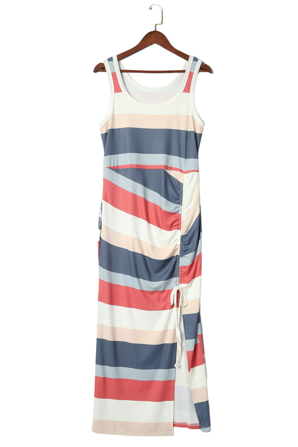 Multicolor Striped Color Block Ribbed Knit Lace-up Slit Tank Dress - Stormyjay