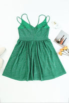 Green Double Straps Metallic Shining Skater Dress - Stormyjay