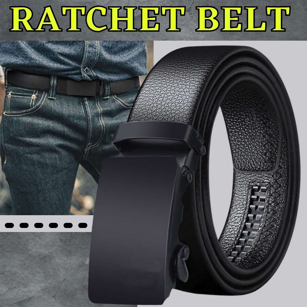 Microfiber Leather Mens Ratchet Belt Belts For Men Adjustable Automatic Buckle Black - Stormyjay