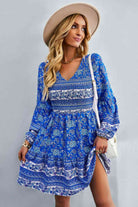 Bohemian V-Neck Balloon Sleeve Dress - Stormyjay