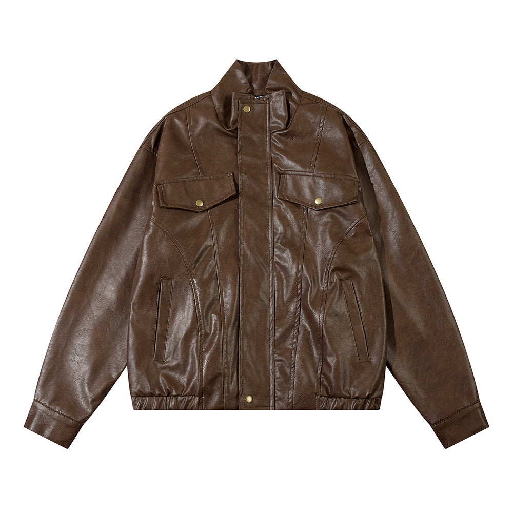 Loose Leather Coat Flight Jacket Men - Stormyjay