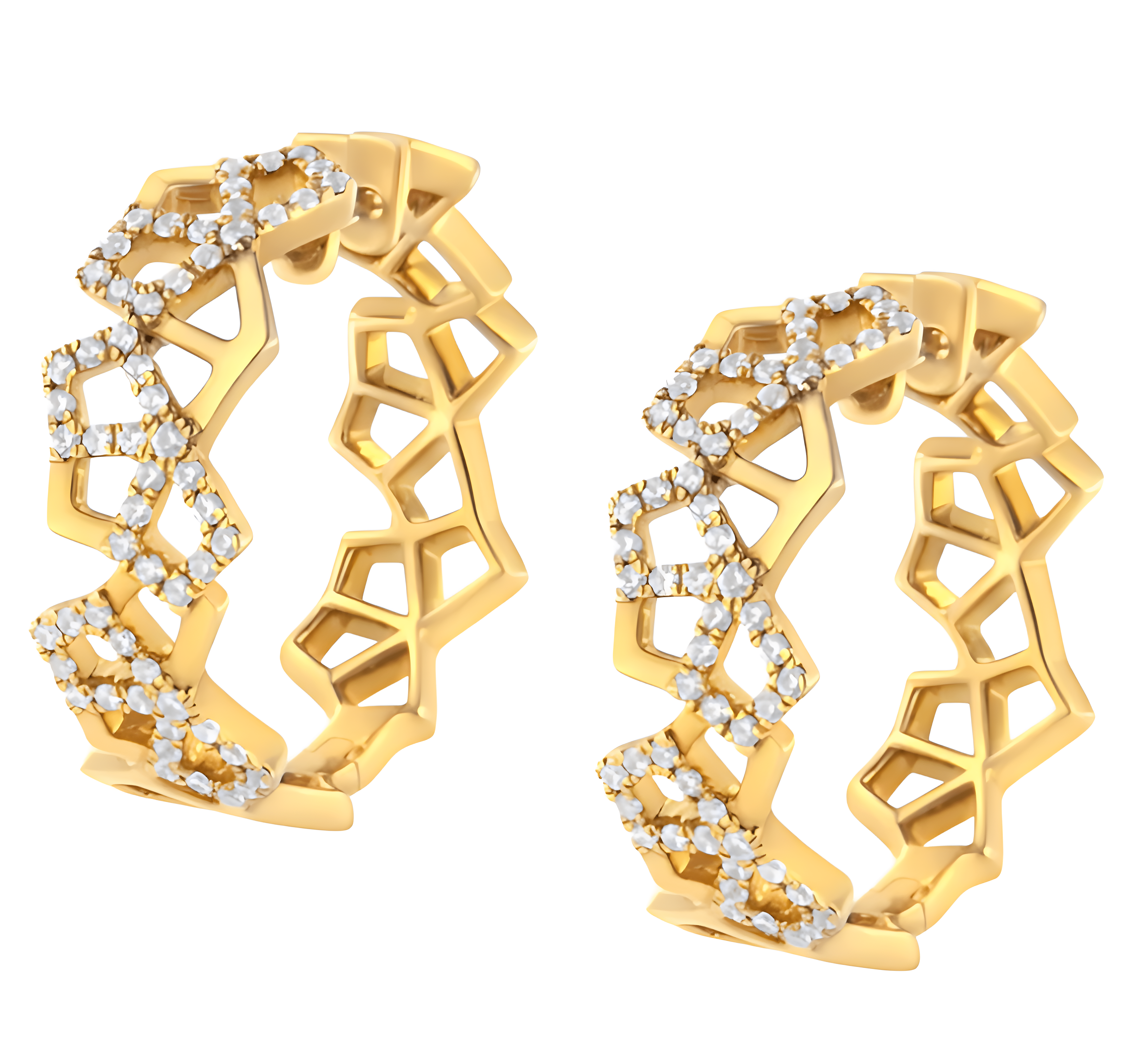 14K Yellow Gold 3/4 Cttw Diamond Honeycomb Hoop Earrings (G-H Color, SI1-SI2 Clarity) - 24MM - Stormyjay