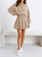 Long Lantern Sleeve Pleated Dress H4QDHWZCZH - Stormyjay