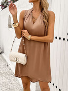 Women's Solid V-neck Chain Sleeveless Mini Dress H8847PHZDV - Stormyjay