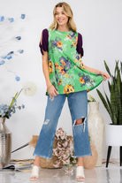 Celeste Full Size Open Tie Sleeve Round Neck Floral Blouse - Stormyjay