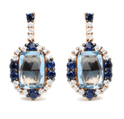 18K White and Rose Gold and 3/4 Cttw Diamond with Round Blue Sapphire and 13x8mm Cushion Cut Sky Blue Topaz Gemstone Cluster Dangle Earrings (G-H Color, SI1-SI2 Clarity) - Stormyjay