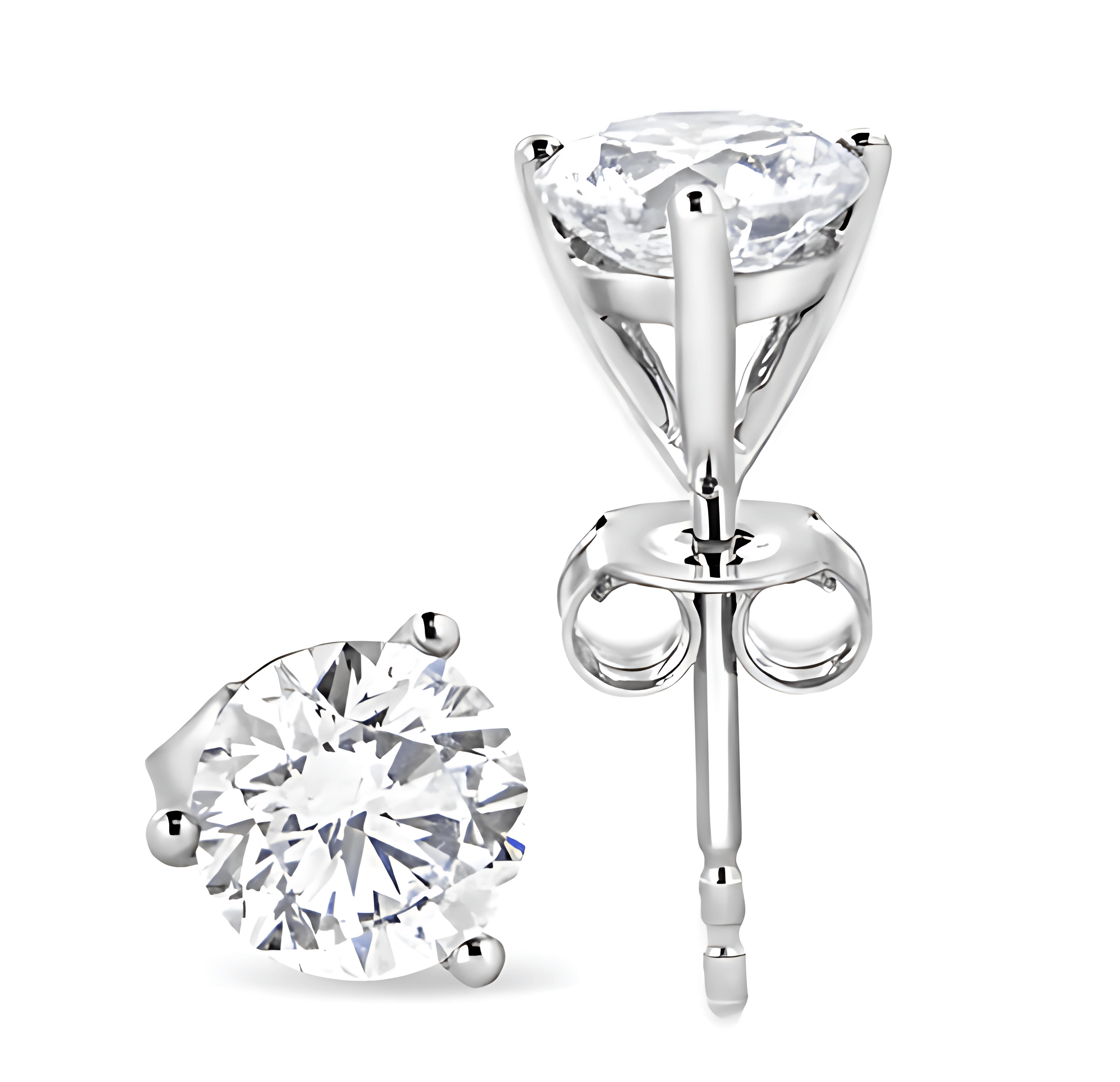 14K White Gold 2.0 Cttw 3-Prong Martini Set Brilliant Round-Cut Solitaire Lab Grown Diamond Screwback Stud Earrings (F-G Color, VS2-SI1 Clarity) - Stormyjay