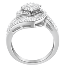 14K White Gold 1.0 Cttw Baguette & Brilliant-Cut Diamond Round Floral Cluster Engagement or Fashion Ring with Swirl Wrapped Triple Row Band (H-I Color, SI2-I1 Clarity) - Stormyjay