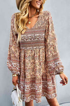 Bohemian V-Neck Balloon Sleeve Dress - Stormyjay