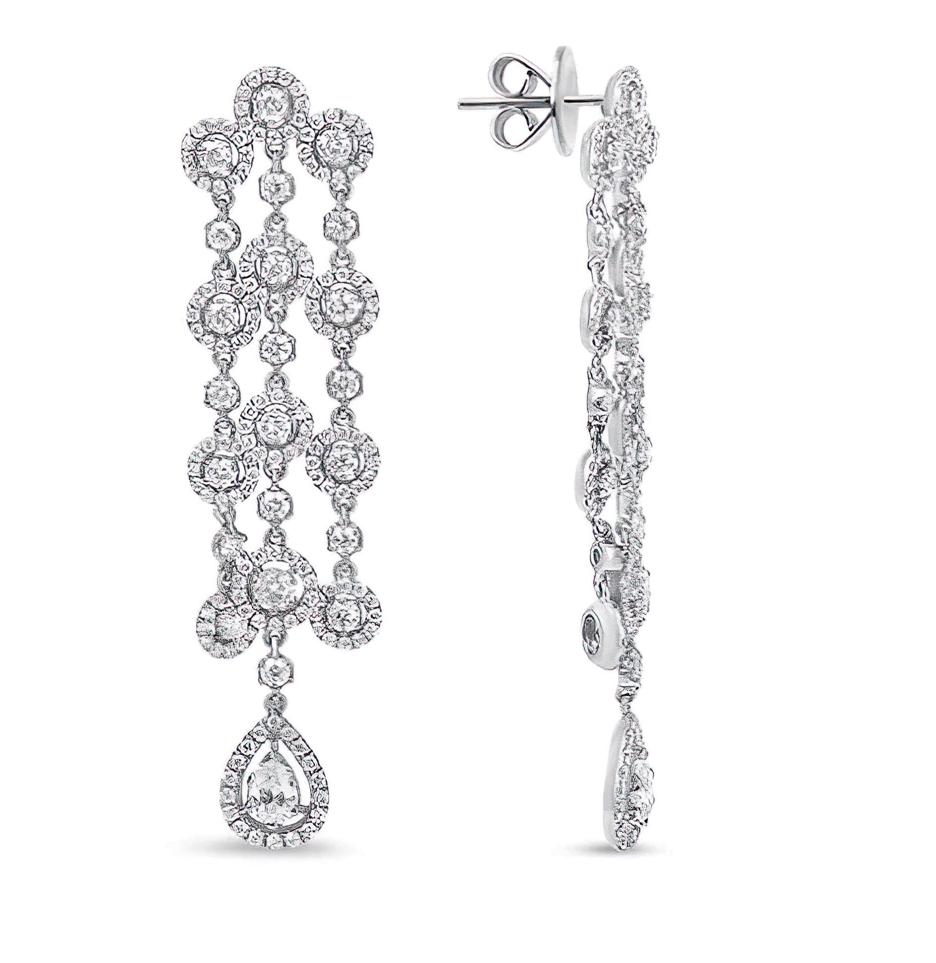 18K White Gold 4 3/4 Cttw Diamond Double Teardrop Waterfall Dangle Earrings (H-I Color, VS1-VS2 Clarity) - Stormyjay