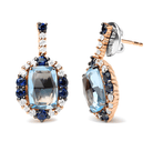 18K White and Rose Gold and 3/4 Cttw Diamond with Round Blue Sapphire and 13x8mm Cushion Cut Sky Blue Topaz Gemstone Cluster Dangle Earrings (G-H Color, SI1-SI2 Clarity) - Stormyjay