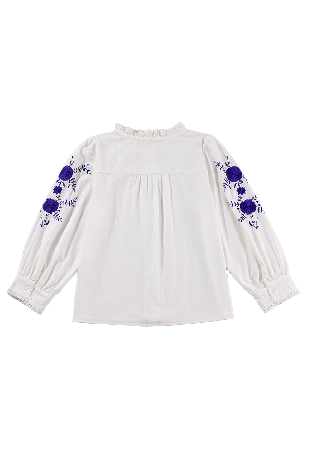 White Floral Embroidered Button Up Boho Blouse - Stormyjay