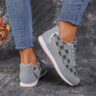 Flower Print Lace-up Sneakers Casual Fashion Lightweight Breathable Walking Running Sports Shoes Women Flats - Stormyjay