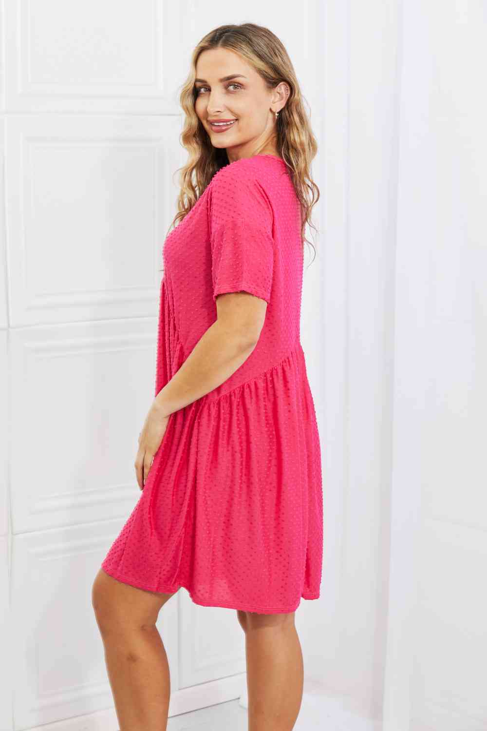 BOMBOM Another Day Swiss Dot Casual Dress in Fuchsia - Stormyjay