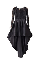 Black Long Sleeve Lace High Low Satin Prom Dress - Stormyjay