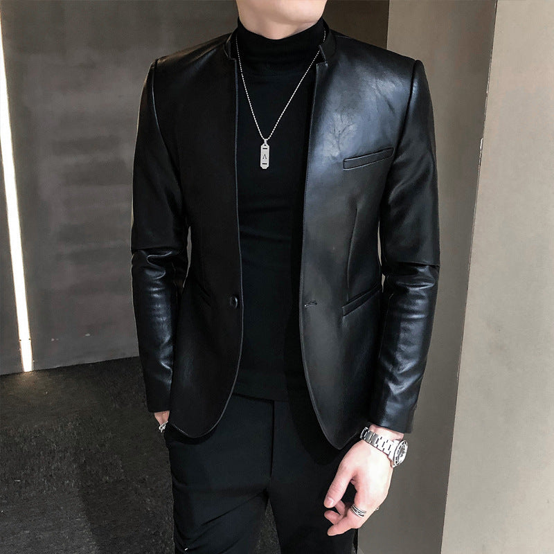 Slim Trend Fashion Brand Simple Leather Jacket Jacket Men - Stormyjay