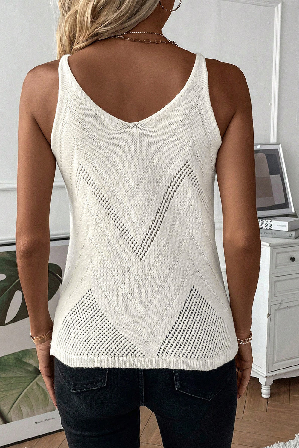 Parchment Chevron Pointelle Knit Cami Top - Stormyjay