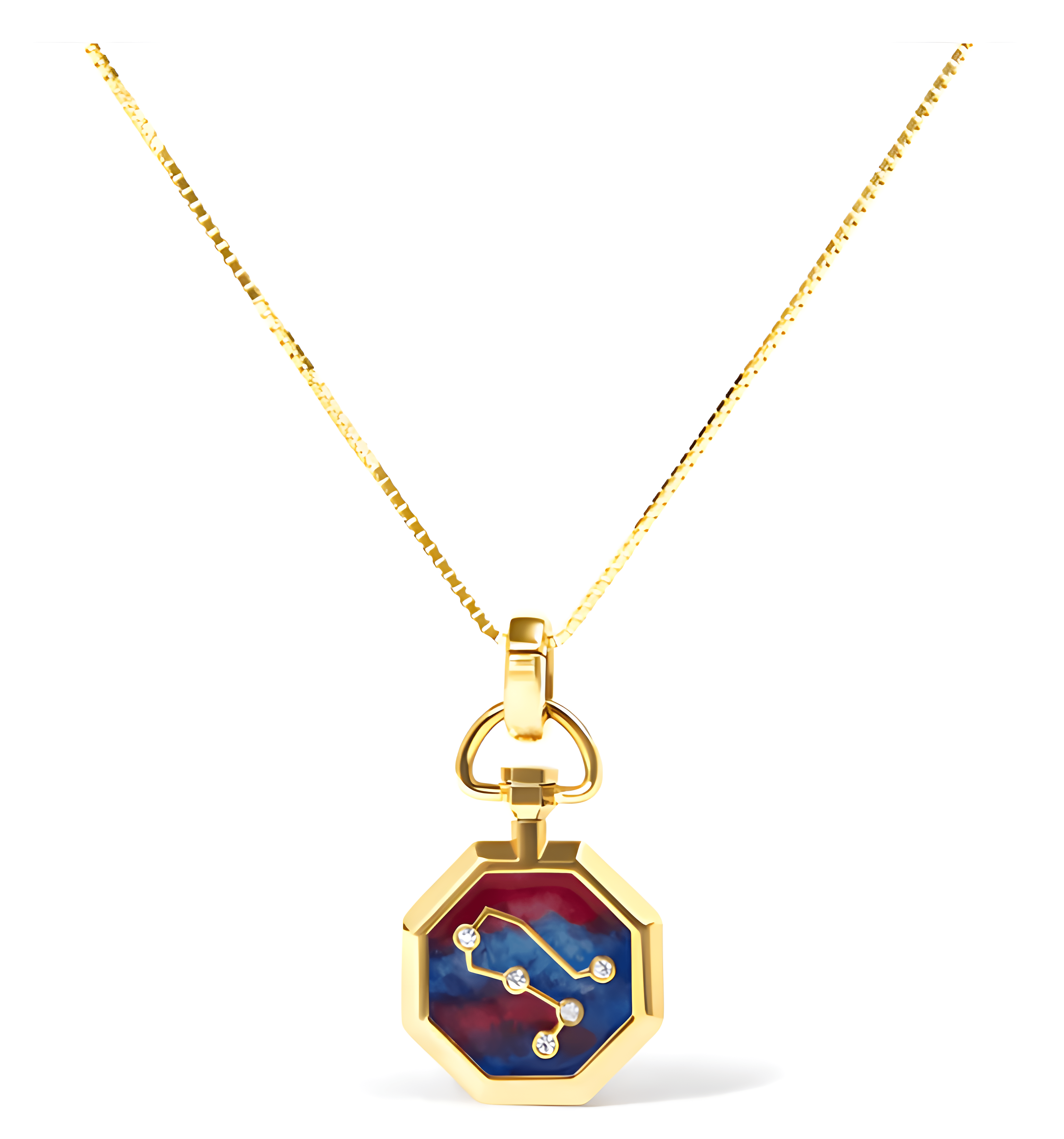 18K Yellow Gold Diamond Gemini Constellation with Red and Blue Enamel 18" Inch Pendant Necklace (H-I Color, SI2-I1 Clarity) - Stormyjay