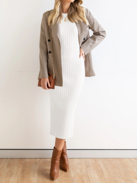 Stretchy Casual Midi Dress With Slit H4QDHW3WHN - Stormyjay