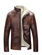 Men PU Leather Stand Collar Jacket - Stormyjay