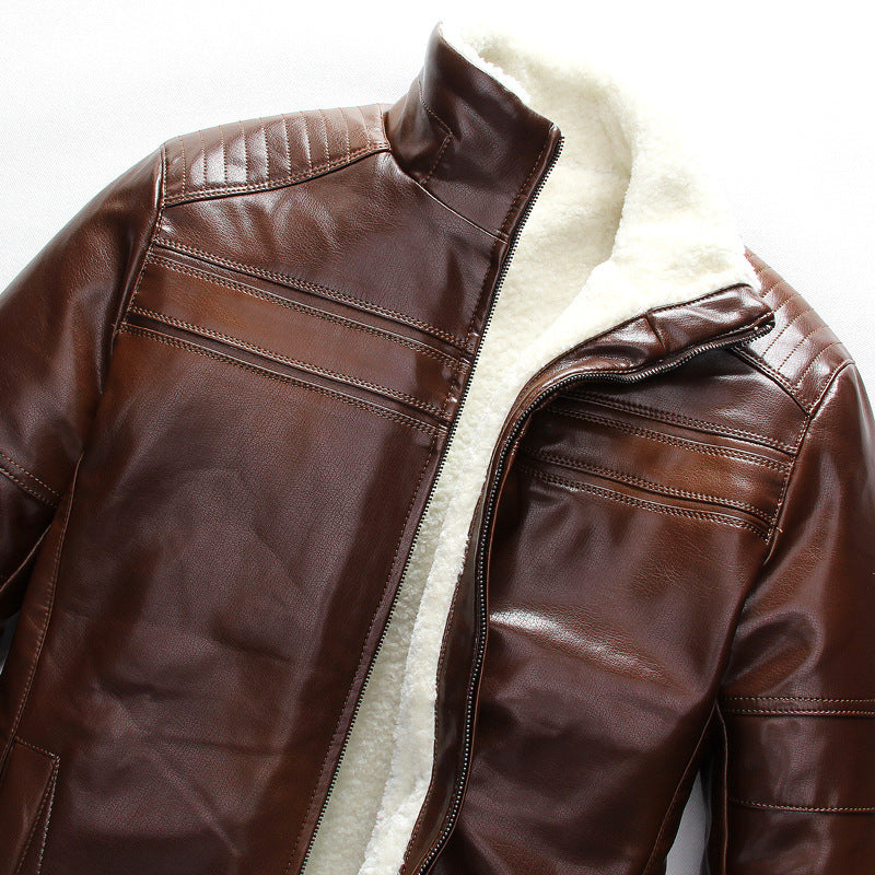 Men PU Leather Stand Collar Jacket - Stormyjay